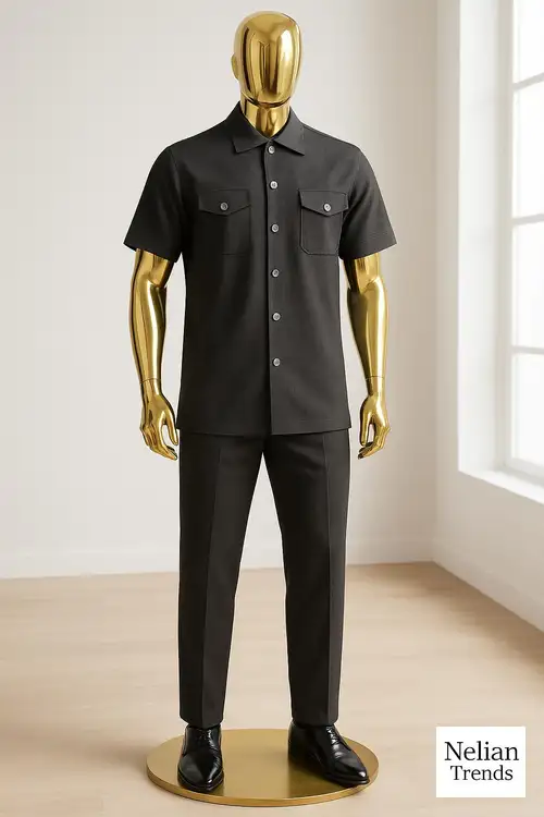 Charcoal men's kaftan made in Accra, professional African menswear