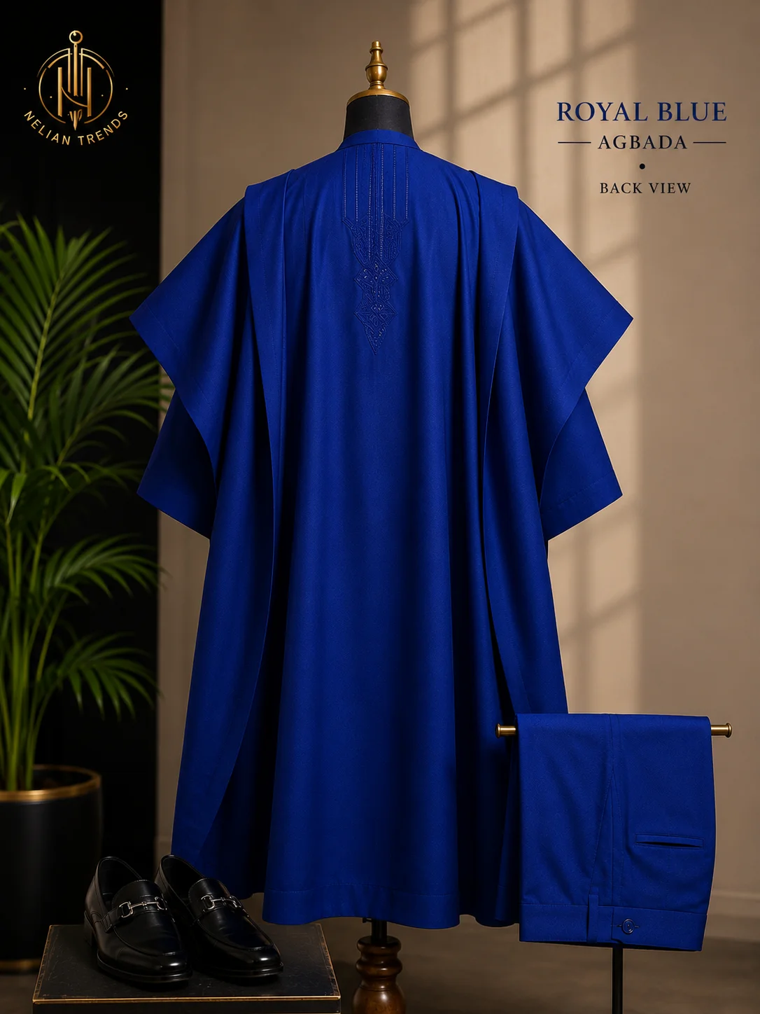 Back view of blue agbada, 